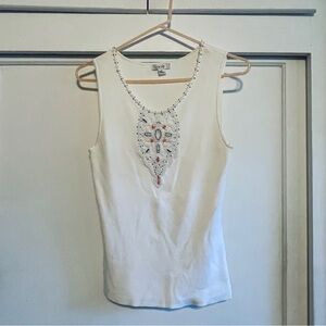 Cache White Embellished Tank Top